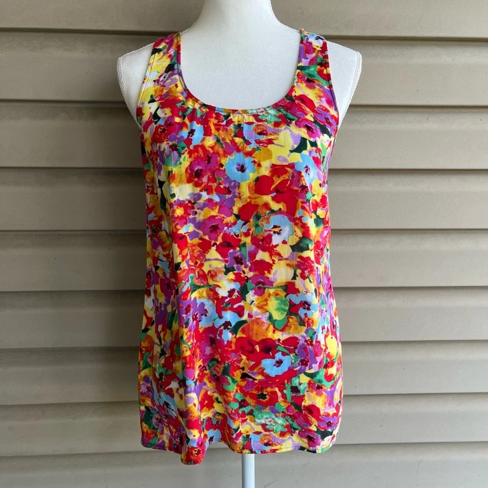 •CAbi• Bright Floral Sleeveless Blouse - Size Small - Picture 1 of 7
